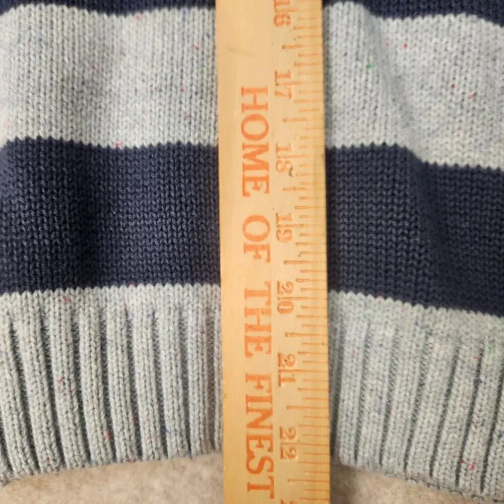 Tea Boys Full Zip Strip Navy & Gray sweater Size 12-14  Preppy Retro Casual